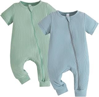 Sponsored Ad - Bafeicao Newborn Baby Boys Girls 2 Pack Rompers Short Sleeve 2 Way Zipper Romper One Piece Jumpsuits Outfit...