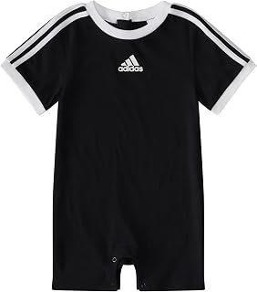 adidas baby-boys Short Sleeve 3-stripe Shortie Romper