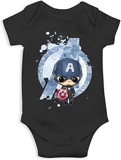 THE PRINT PLATTER Winter Soldier Unisex Black Half Sleeve Baby Romper With Print | Chibi Art Romper 100% Organic Cotton Ba...