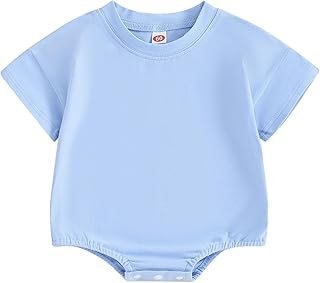 Sponsored Ad - Unisex Baby Boy Girl Bubble Romper Short Sleeve Oversized Solid Shirt Romper One-Piece Bodysuit Newborn Sum...