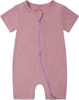 Sponsored Ad - Exemaba Unisex Baby Short Sleeve Romper Bamboo Rayon Zipper Summer Jumpsuit Sleep and Play