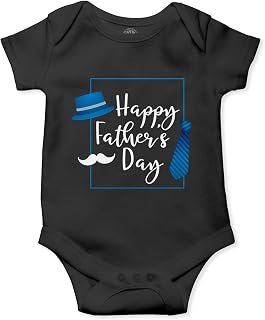THE PRINT PLATTER Black Unisex Half Sleeve Baby Romper With Print | Happy Father's Day Black Romper 100% Organic Cotton Ba...