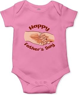 THE PRINT PLATTER Pink Unisex Half Sleeve Baby Romper With Print | Happy Father's Day Pink Romper 100% Organic Cotton Baby...