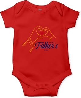 THE PRINT PLATTER Red Unisex Half Sleeve Baby Romper With Print | Happy Father's Day Red Romper 100% Organic Cotton Baby R...