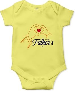 THE PRINT PLATTER Yellow Unisex Half Sleeve Baby Romper With Print | Happy Father's Day Yellow Romper 100% Organic Cotton ...