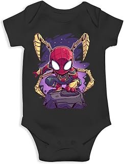 THE PRINT PLATTER Iron Spider Unisex Black Half Sleeve Baby Romper With Print | Comic Heros Romper 100% Organic Cotton Bab...