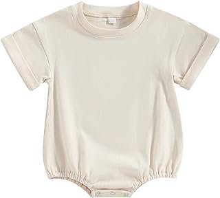 AEEMCEM Unisex Baby Boy Girl Solid Color Short Sleeve Bubble Romper Oversized T-Shirt Romper Bodysuit Top Summer Clothes