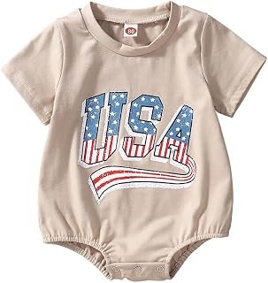 Sponsored Ad - GLIGLITTR Toddler Infant Baby Boy Girl 4th of July Outfit Oversized Romper/USA Shorts Set American Flag Mat...