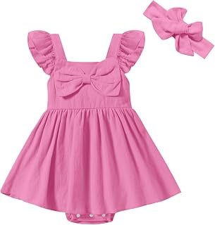 Sponsored Ad - DREAM BUS Newborn One-piece Romper Dress Infant Ruffle Sleeveless Bodysuit with Headband Baby Clothes Baby ...