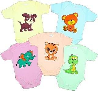 Dreamee Fashions - New Born Baby Rompers Body Suit Jump Suit for baby boys and baby girls, Prints may vary- Pack of 5 (0-3...