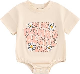 CREAIRY Newborn Baby Girl Outfits In My Mamas Bestie Era Daisy Bubble Romper Short Sleeve Bodysuit T-Shirt Summer Clothes