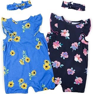 Minicoco Baby Girls Ruffled Sleeve Rompers Toddler Girls Jumpsuits One-Piece Cotton Outfits