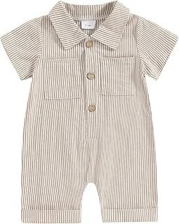 BemeyourBBs Baby Boys Summer Denim Romper Short Sleeve Lapel Button Down Jumpsuit with One Pocket