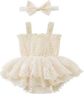 Sponsored Ad - Pipikiddy Infant Baby Girl Lace Tutu Romper Dress Halter Romper Mesh Strap Jumpsuit with Tassels Headband
