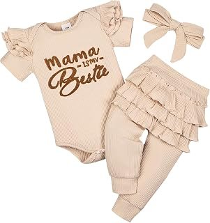 CETEPY Baby Girl Clothes Newborn Ruffle Short Sleeve Romper Ribbed Pant with Headband Infant Summer Outfits set 0-18 Months