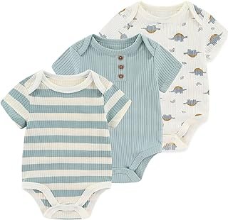 Ruliby Newborn Baby Ribbed Bodysuit Cotton Baby Boy Girl Clothes 0-12 Months