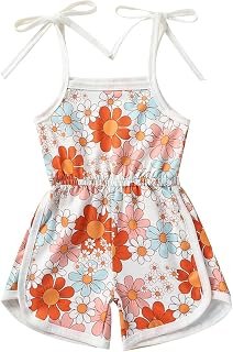 Sponsored Ad - WZTYYDS Toddler Baby Girl Summer Clothes Floral Romper Tie-Up Strap Halter Jumpsuit Infant Summer Sling Pla...