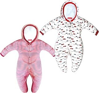 VParents Zoey Hooded Full Sleeve Cotton Baby Footies Sleepsuit Rompers for baby boys and baby Girls Pack of 2
