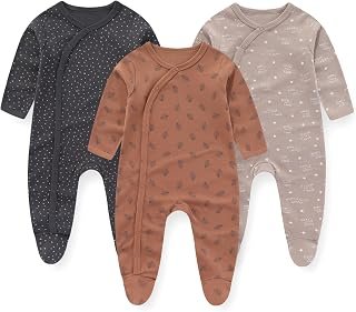 Sponsored Ad - JELYLOVE Unisex Baby Boy Girl Footies Rompers Cotton Long Sleeve 3 Pack Infant Jumpsuits 0-12Months Babies'...