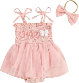 pengnight Baby Girl 1st Birthday Outfit One Butterfly Embroidery Lace Tulle Sleeveless Romper Cute Newborn Summer Jumpsuit