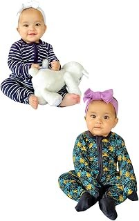 Sponsored Ad - Lazytoon Unisex Baby, Double Zipped Romper, 100% Organic, Extra Soft Cotton Full Sleeves Jumpsuit, Pack of 2