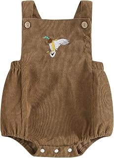 Pudcoco Infant Baby Boys Girls Overalls Sleeveless Mallard Duck Embroidery Corduroy Rompers Newborn Summer Outfit