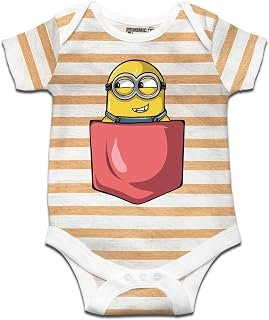 Sponsored Ad - Ruse Minion Pocket Printed Kids Striped infant Romper Short Sleeves and Bodysuit for new born Baby boy/Baby...