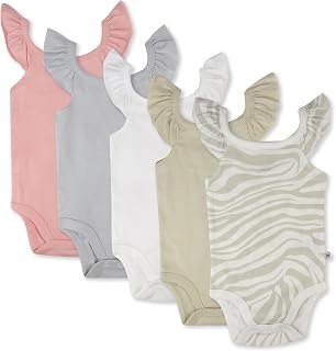 HonestBaby baby-girls 5-pack Short Sleeve Bodysuits One-piece 100% Organic Cotton for Infant Baby Girls