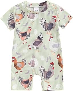 Sponsored Ad - Gueuusu Farm Baby Clothes Boy Girl Country Chicken Print Short Sleeve Romper Bodysuit Ribbed One Piece Jump...
