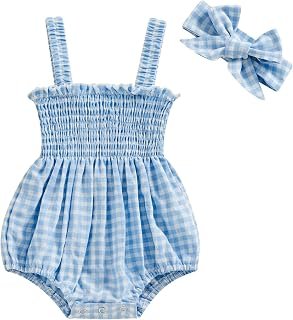 Newborn Baby Girls Summer Clothes Romper Summer Outfits Sleeveless Backless Frill Smocked Strap Jumpsuit Bodysuit