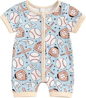 Muasaaluxi Unisex Baby Girl Boy Baseball Outfit Short Sleeve Zipper Romper Baseball Bodysuit One Piece Jumpsuit 0-18M