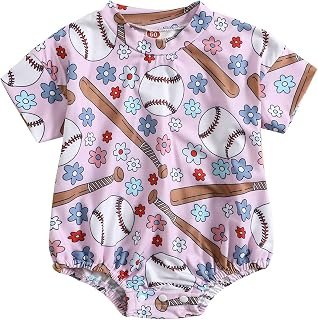 DuAnyozu Newborn Baby Boy Girl Baseball Bubble Romper Short Sleeve Print Oversized Bodysuit Romper Infant Summer Clothing