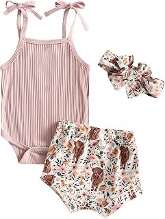Kuriozud Western Baby Girl Clothes Newborn Infant Girl Strap Tank Romper Top and Cow Print Shorts Set Summer Outfit
