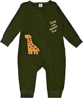 COYOTX winter cloth romper for babies | sleepsuit for new born baby | green color romper | Animal embroidered romper | ful...