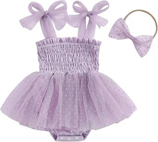 Murnouche Newborn Baby Girl Romper Dress Summer Clothes Boho Photoshoot Outfits with Headband