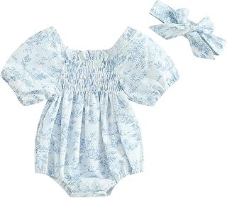 MERSARIPHY Baby Summer Clothes Newborn Infant Girl Smocked Pleated Romper Bubble Short Sleeve Bodysuit Outfits
