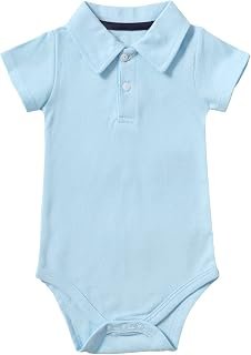 ROMPERINBOX Newborn Baby Boy Collared Onsies Polo Shirt Bodysuit Pique Solid Color Mesh Bubble Short Sleeve Romper Clothes