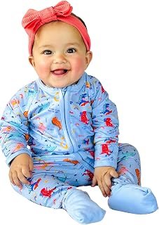 Sponsored Ad - Lazytoon Double Zipped Romper - Nantucket Breeze 100% Organic Cotton baby Rompers Jumpsuit for New Born Baby