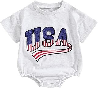 Twopumpkin 4th of July Baby Boy Girl Outfit Newborn Toddler Bubble Romper Retro Fourth Of July Clothes