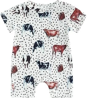 Baby Girl Boy Western Clothes Rib Cow Print Short Sleeve Bodysuit Romper One Piece Summer Playsuit Jumpsuit Outfit