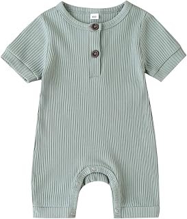 Kuriozud Newborn Infant Unisex Baby Boy Girl Button Solid Romper Bodysuit One Piece Jumpsuit Outfits Clothes