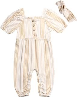 Jessica Simpson Baby Girls‚Äô Romper ‚Äì Cute Short Sleeve Spring Jumpsuit, Fashion Headband ‚Äì Trendy Summer Outfit (0-24M)