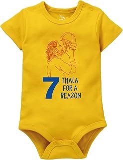 Sponsored Ad - Zeezeezoo 7 Thala for a Reason New Born Baby Dress Romper Dhoni Fan IPL, Yellow, Cotton