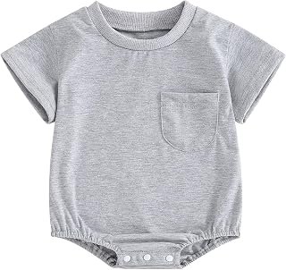 Baby Boy Girl Bubble Romper Solid Color Short Sleeve Bodysuit Oversized T-Shirt Tops Newborn Summer Clothes