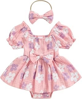 Sponsored Ad - Baby Girls Daisy Romper Bowknot Bodysuit+Headband Short Sleeve Playsuits Floral Jumpsuit Infant Summer Clothes