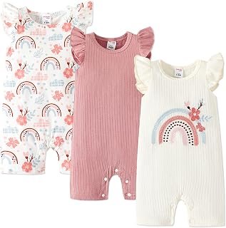 Sponsored Ad - AdoraCute by PatPat Baby Boys Girls Short Sleeve Rompers Cotton Baby One-Piece Outfit Bodysuit Pack of 3