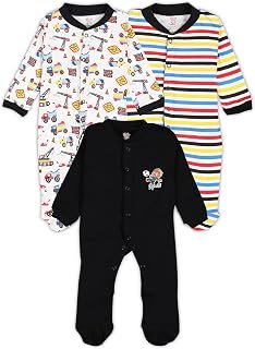 TiniBerry 100% Cotton Rompers/Sleepsuits/Jumpsuit/Night Suits for New-Born Baby Boys & Girls Pack of 3