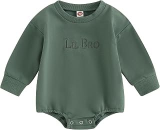 Newborn Baby Boy Fall Outfit Romper Lil Bro Embroidery Long Sleeve Onesie Jumpsuit Bodysuit Infant Winter Clothes