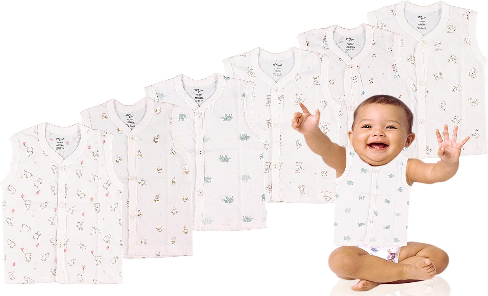 BAMBINO WEST 100% Organic Cotton Newborn Baby Boy Half Sleeve Rompers (Snow White)