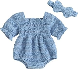 Sponsored Ad - Ursobutegl Infant Baby Girls Romper Ruffle Sleeve Pleated Smocked Bubble One Piece Ruched Floral Jumpsuit S...